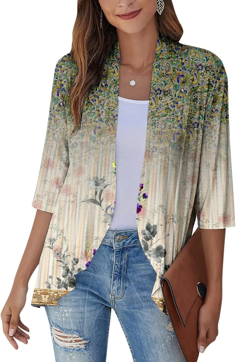 Western Aztec Cardigan for Women 3/4 Length Sleeve Lightweight Summer Cardigan Light Womens Jacket Women's Cardigans