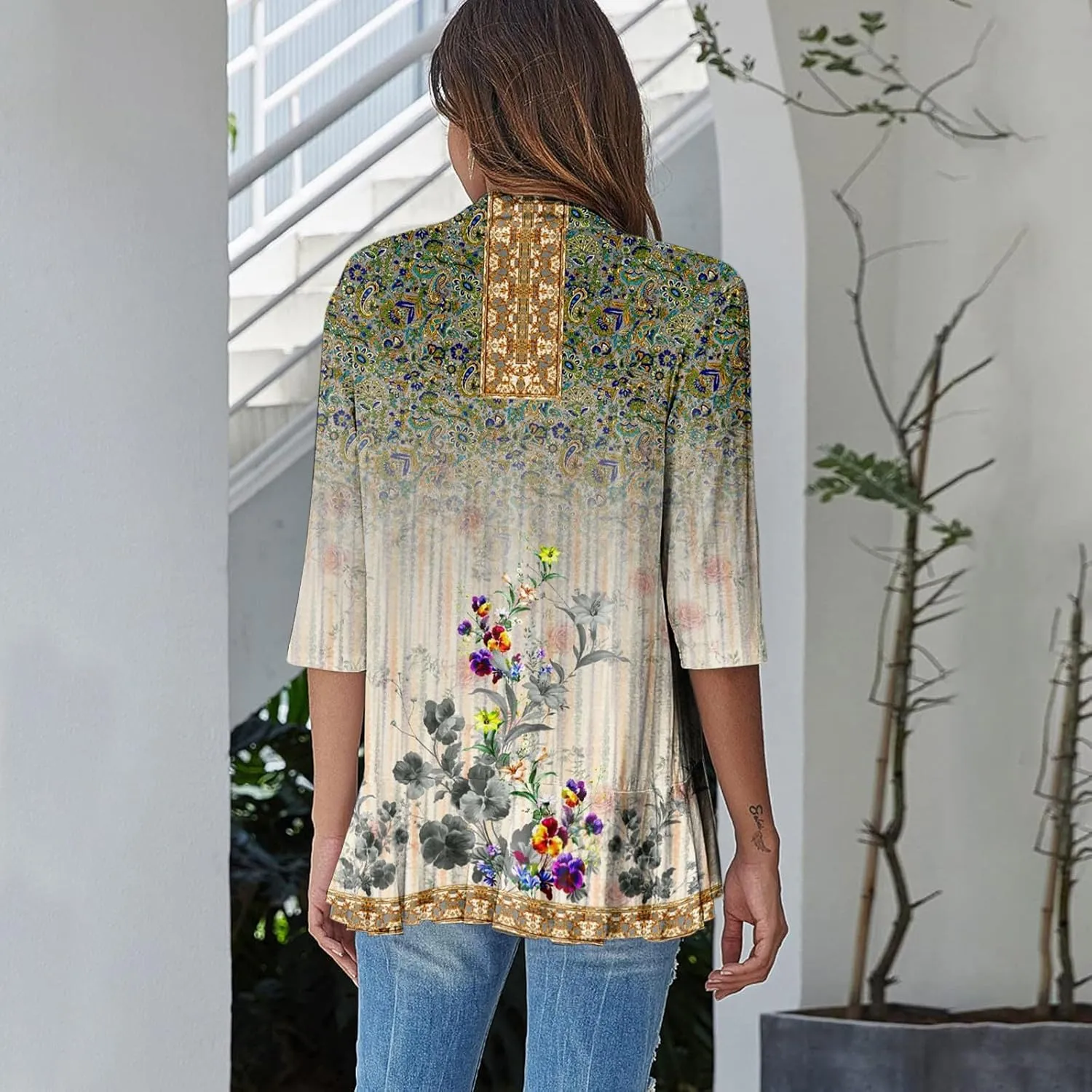 Western Aztec Cardigan for Women 3/4 Length Sleeve Lightweight Summer Cardigan Light Womens Jacket Women's Cardigans