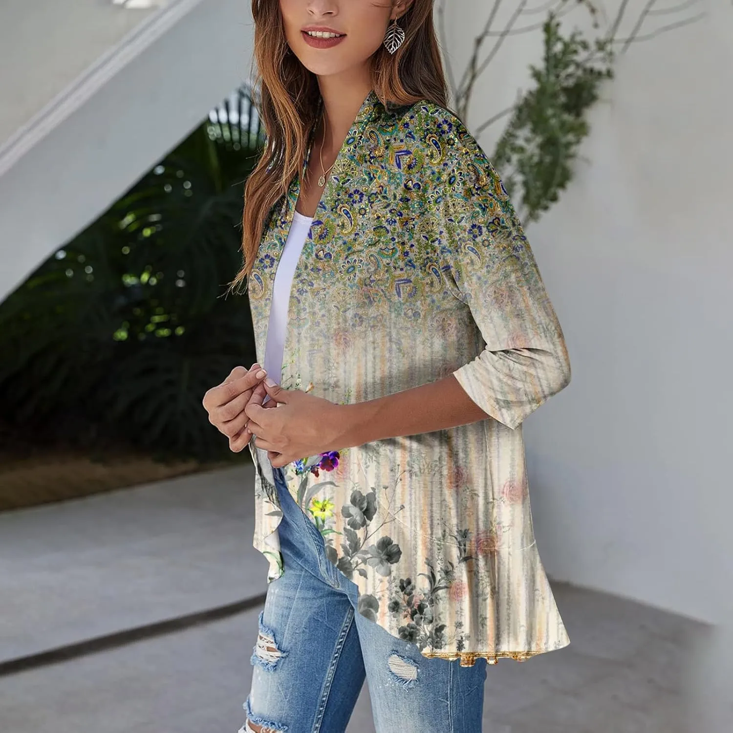 Western Aztec Cardigan for Women 3/4 Length Sleeve Lightweight Summer Cardigan Light Womens Jacket Women's Cardigans