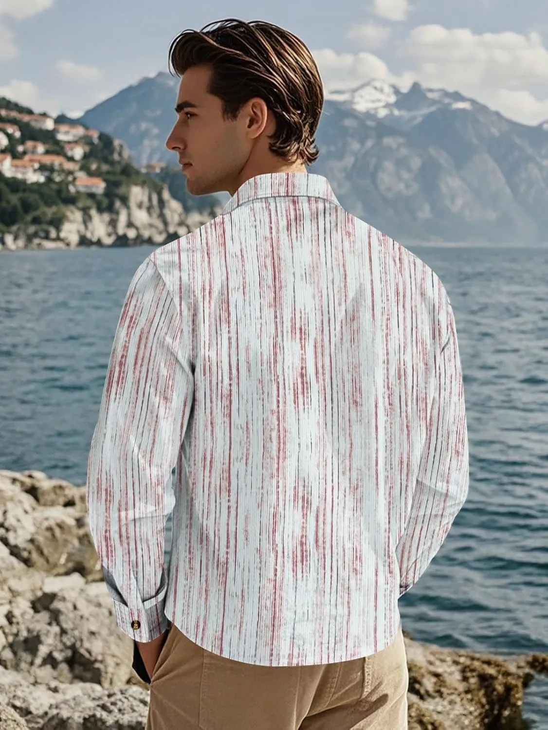 Western Shirts for Men Long Sleeve Slim Fit Button Down Casual Floral Printed Work Beach Hawaiian Shirt Party Prom