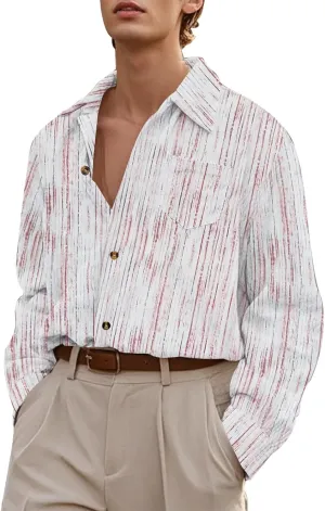Western Shirts for Men Long Sleeve Slim Fit Button Down Casual Floral Printed Work Beach Hawaiian Shirt Party Prom