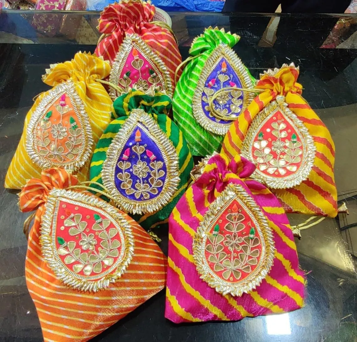 Wholesale Traditional Indian Potli, Chanderi potali, Handmade Bag, Christmas Gift, Clutch Purse, Wedding Favours, Wholesale Lot, Return Gifts (10)