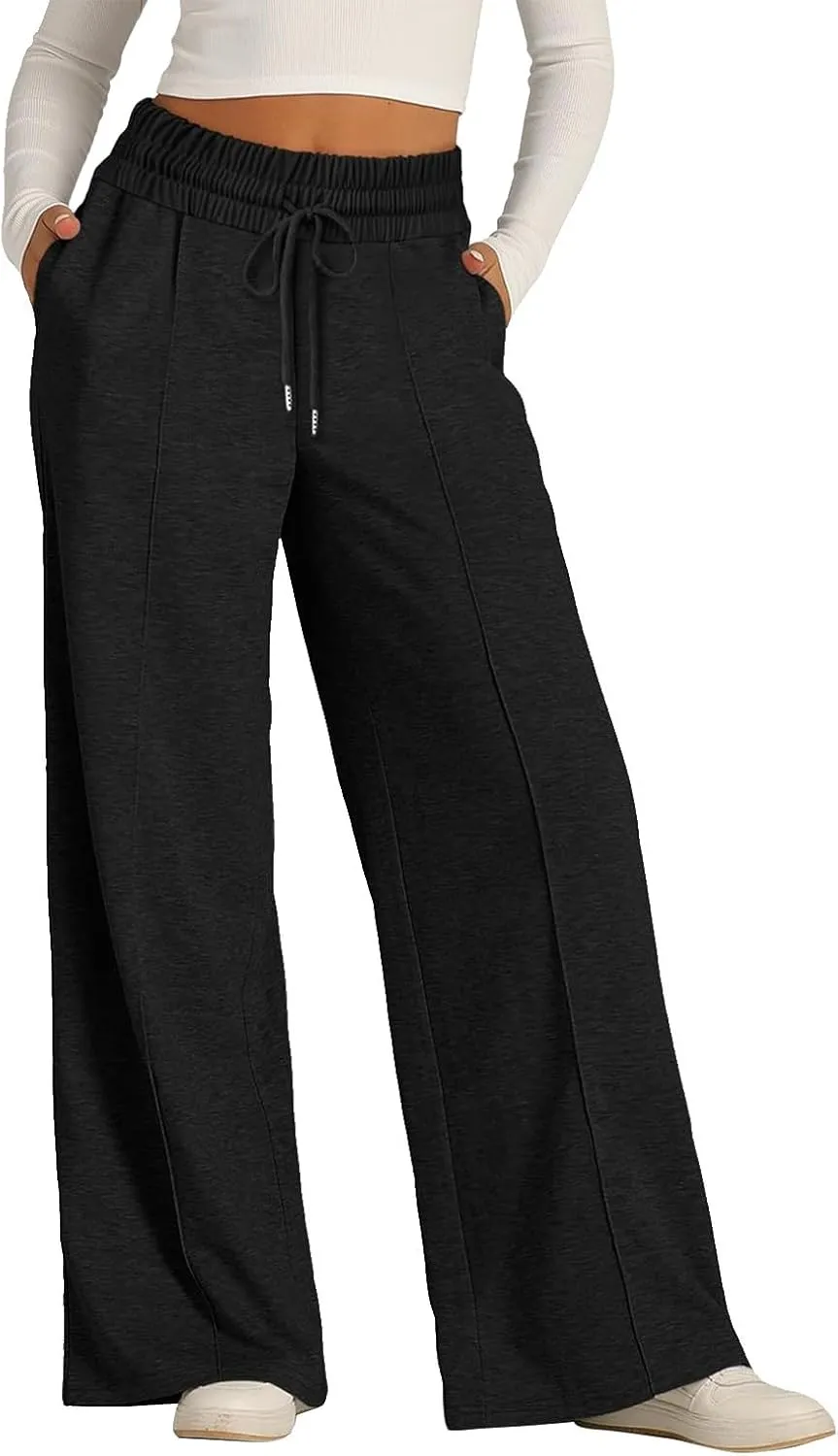 Wide Leg Sweatpants for Women Causal Drawstring High Waist Baggy Straight Trousers High Waist Yoga Palazzo Pants
