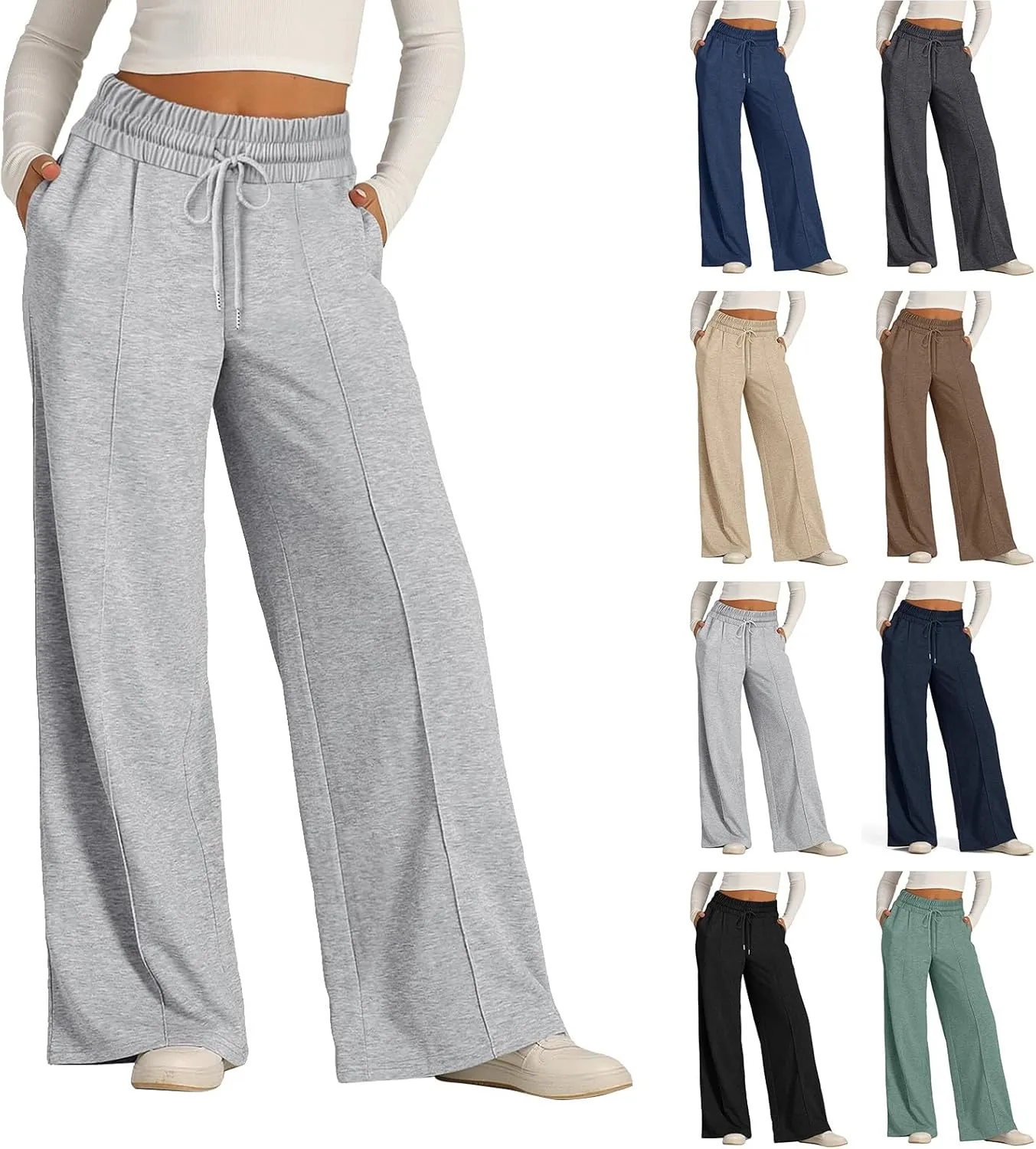 Wide Leg Sweatpants for Women Causal Drawstring High Waist Baggy Straight Trousers High Waist Yoga Palazzo Pants