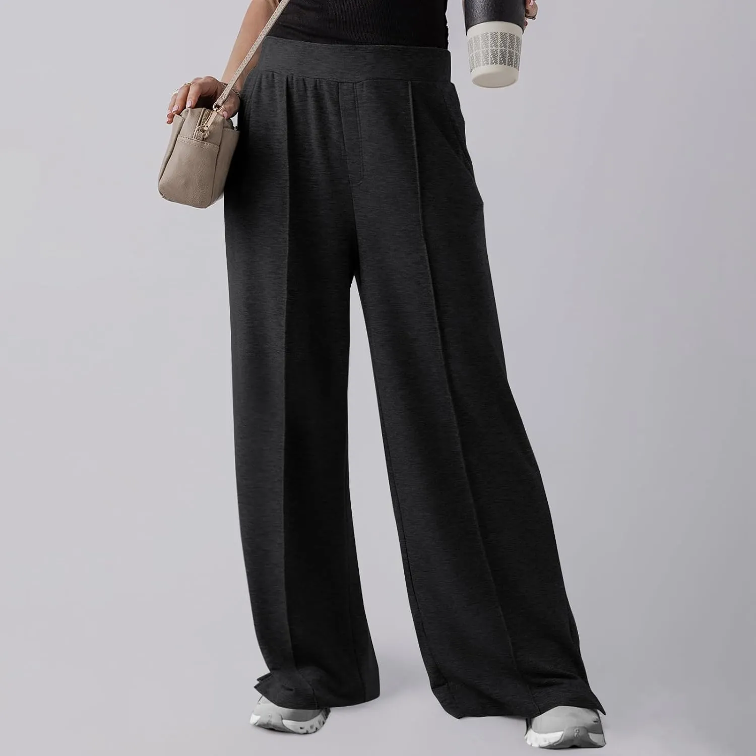 Wide Leg Sweatpants Women Baggy High Elastic Waist Loose Yoga Pants with Pockets Fleece Lined Athletic Golf Joggers