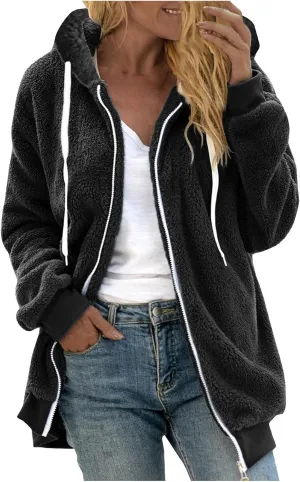 Winter Coats for Women Oversized Fuzzy Fleece Jacket Faux Fur Cardigan Coat Outwear Warm Teddy Coat Long Sleeve Hoodie