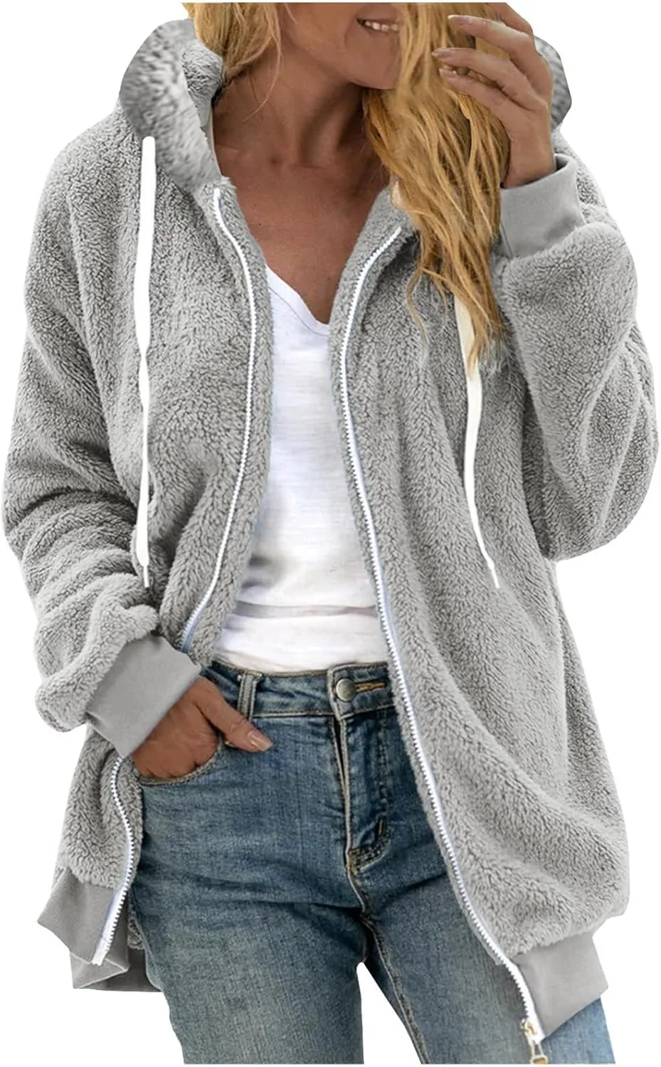 Winter Coats for Women Oversized Fuzzy Fleece Jacket Faux Fur Cardigan Coat Outwear Warm Teddy Coat Long Sleeve Hoodie