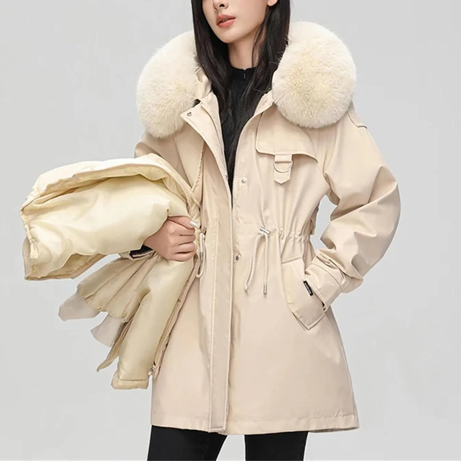 Winter Parka Collar Hooded Down Cotton Thick Warm Parkas Female Outerwear Winter Jacket Women Cotton Padded Coat