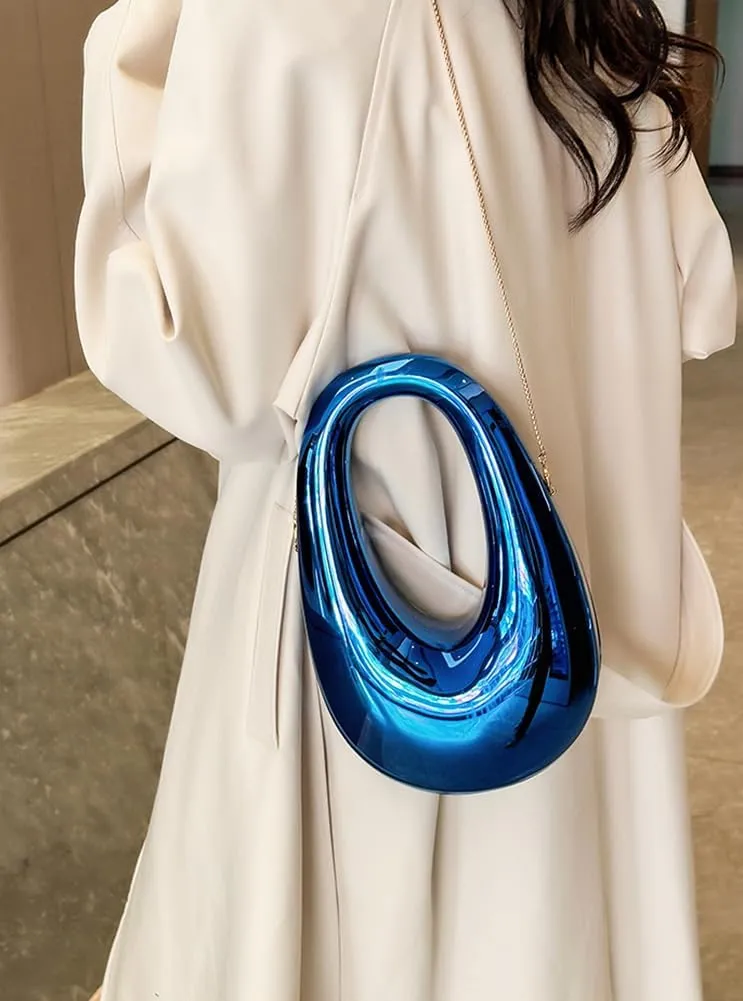 Women Acrylic Clutch Tote Purse Metallic Egg Shape Evening Top Handle Handbag Chain Shoulder Bag for Wedding Party 2025