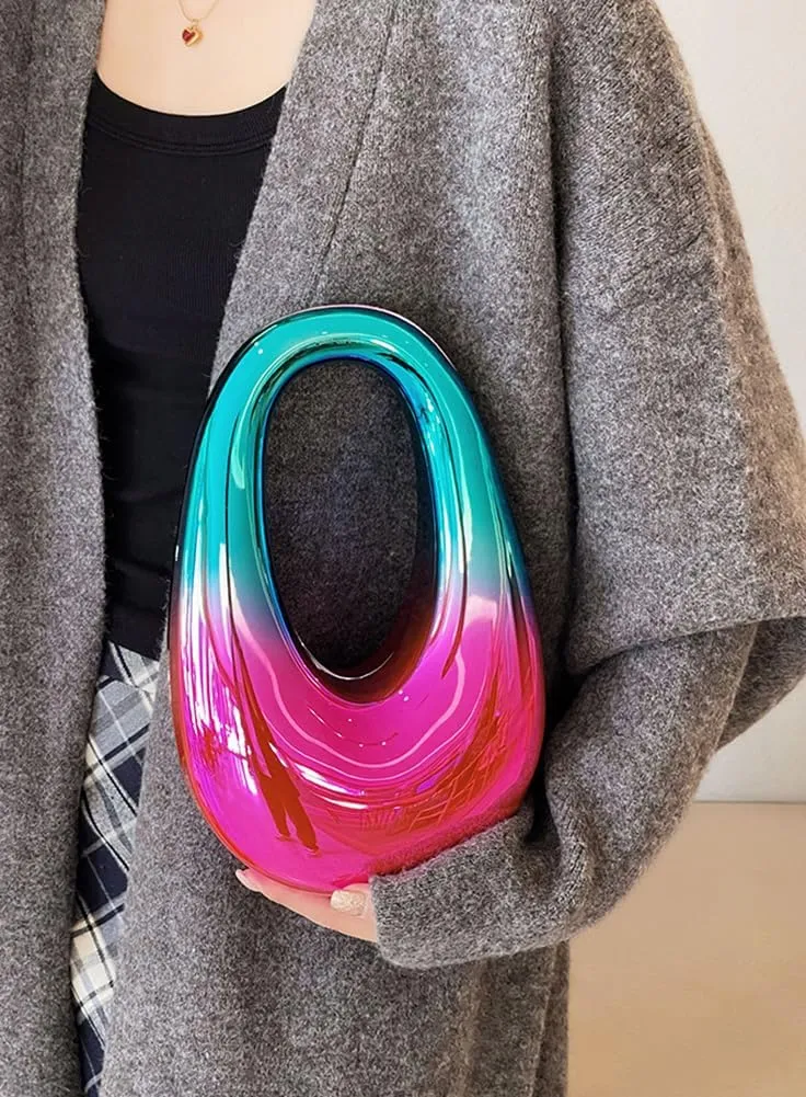 Women Acrylic Clutch Tote Purse Metallic Egg Shape Evening Top Handle Handbag Chain Shoulder Bag for Wedding Party 2025
