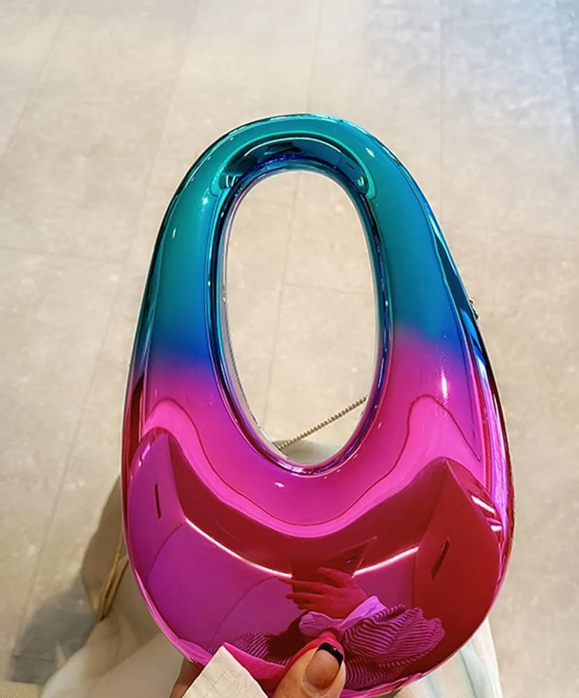 Women Acrylic Clutch Tote Purse Metallic Egg Shape Evening Top Handle Handbag Chain Shoulder Bag for Wedding Party 2025