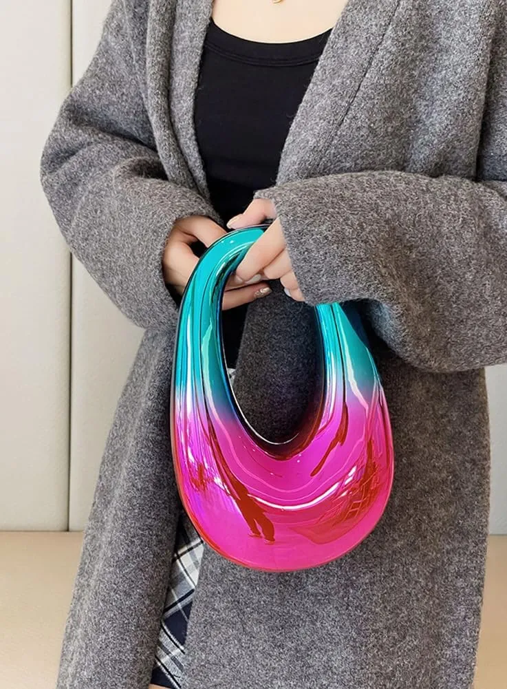 Women Acrylic Clutch Tote Purse Metallic Egg Shape Evening Top Handle Handbag Chain Shoulder Bag for Wedding Party 2025