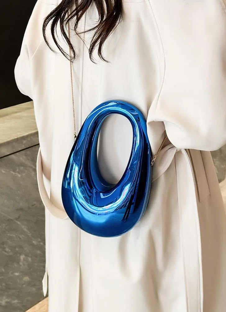Women Acrylic Clutch Tote Purse Metallic Egg Shape Evening Top Handle Handbag Chain Shoulder Bag for Wedding Party 2025