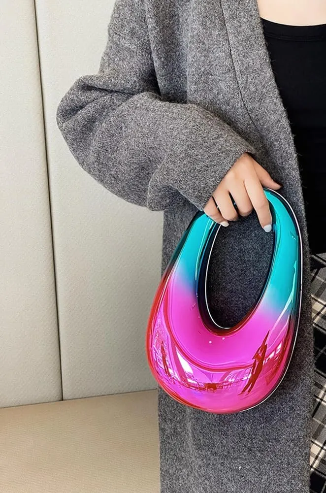 Women Acrylic Clutch Tote Purse Metallic Egg Shape Evening Top Handle Handbag Chain Shoulder Bag for Wedding Party 2025