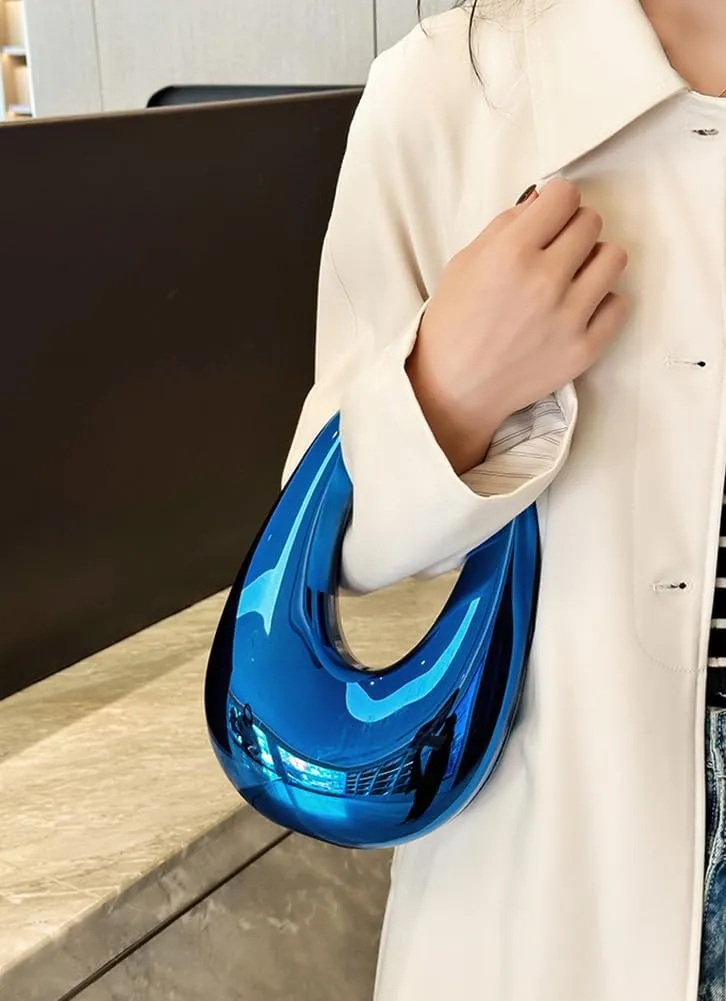 Women Acrylic Clutch Tote Purse Metallic Egg Shape Evening Top Handle Handbag Chain Shoulder Bag for Wedding Party 2025