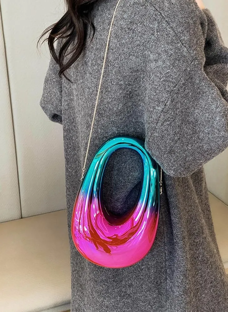 Women Acrylic Clutch Tote Purse Metallic Egg Shape Evening Top Handle Handbag Chain Shoulder Bag for Wedding Party 2025