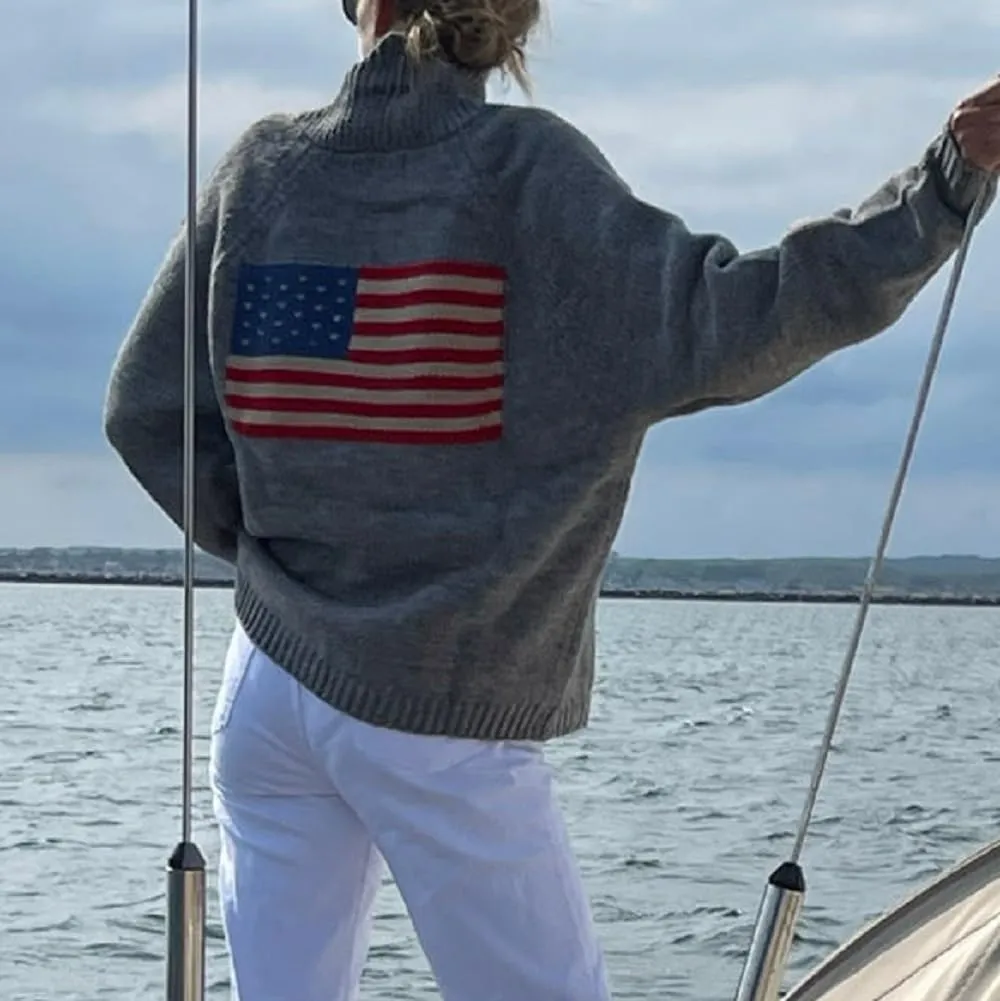 Women American Flag Sweater USA Flag Button Down Cardigan Sweater Jacket 4th of July Patriotic Outfits Knitwear