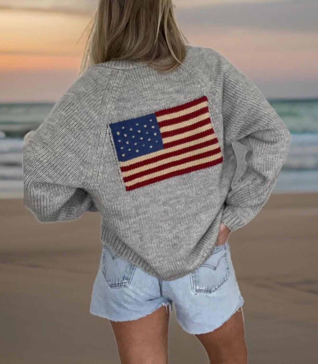 Women American Flag Sweater USA Flag Button Down Cardigan Sweater Jacket 4th of July Patriotic Outfits Knitwear
