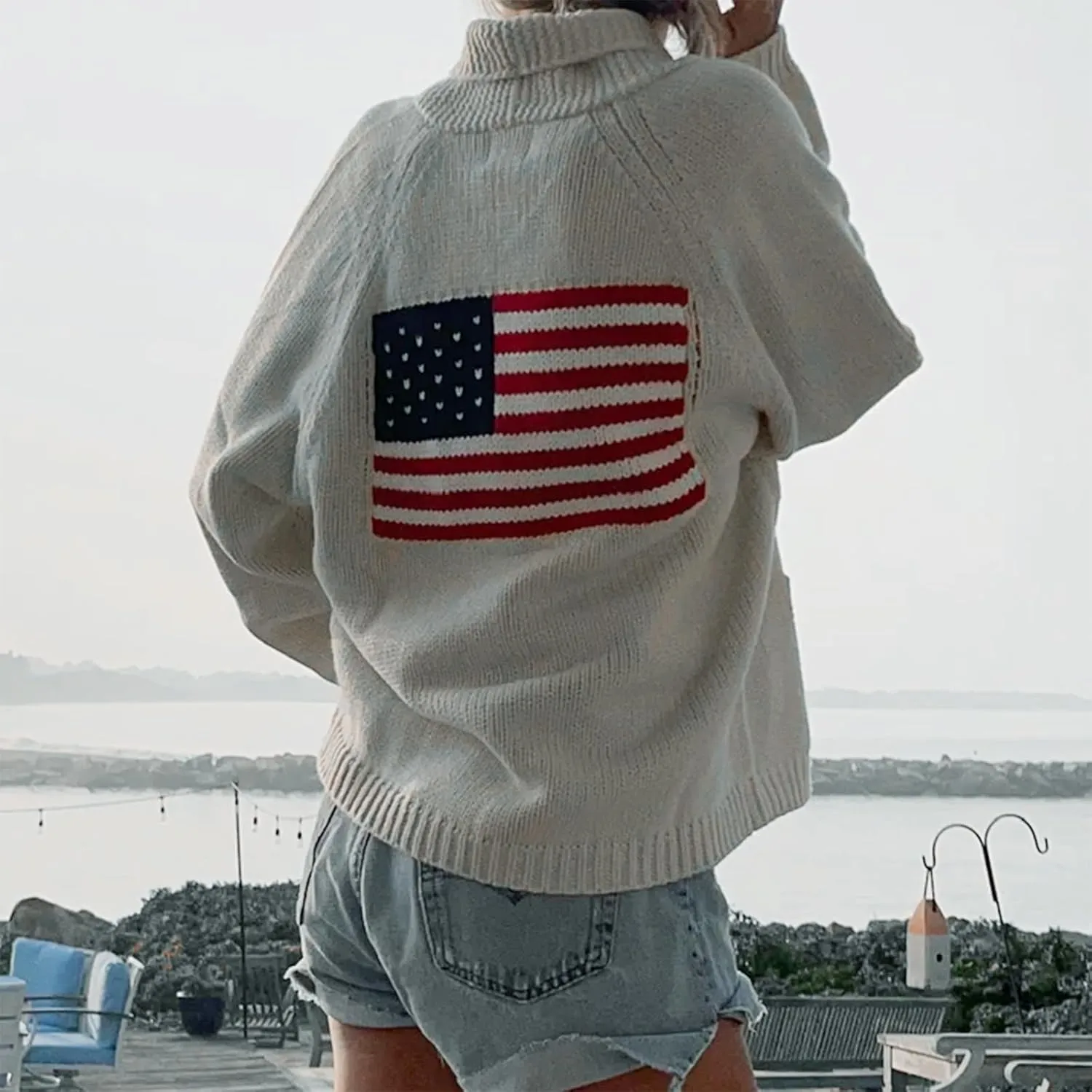 Women American Flag Sweater USA Flag Button Down Cardigan Sweater Jacket 4th of July Patriotic Outfits Knitwear