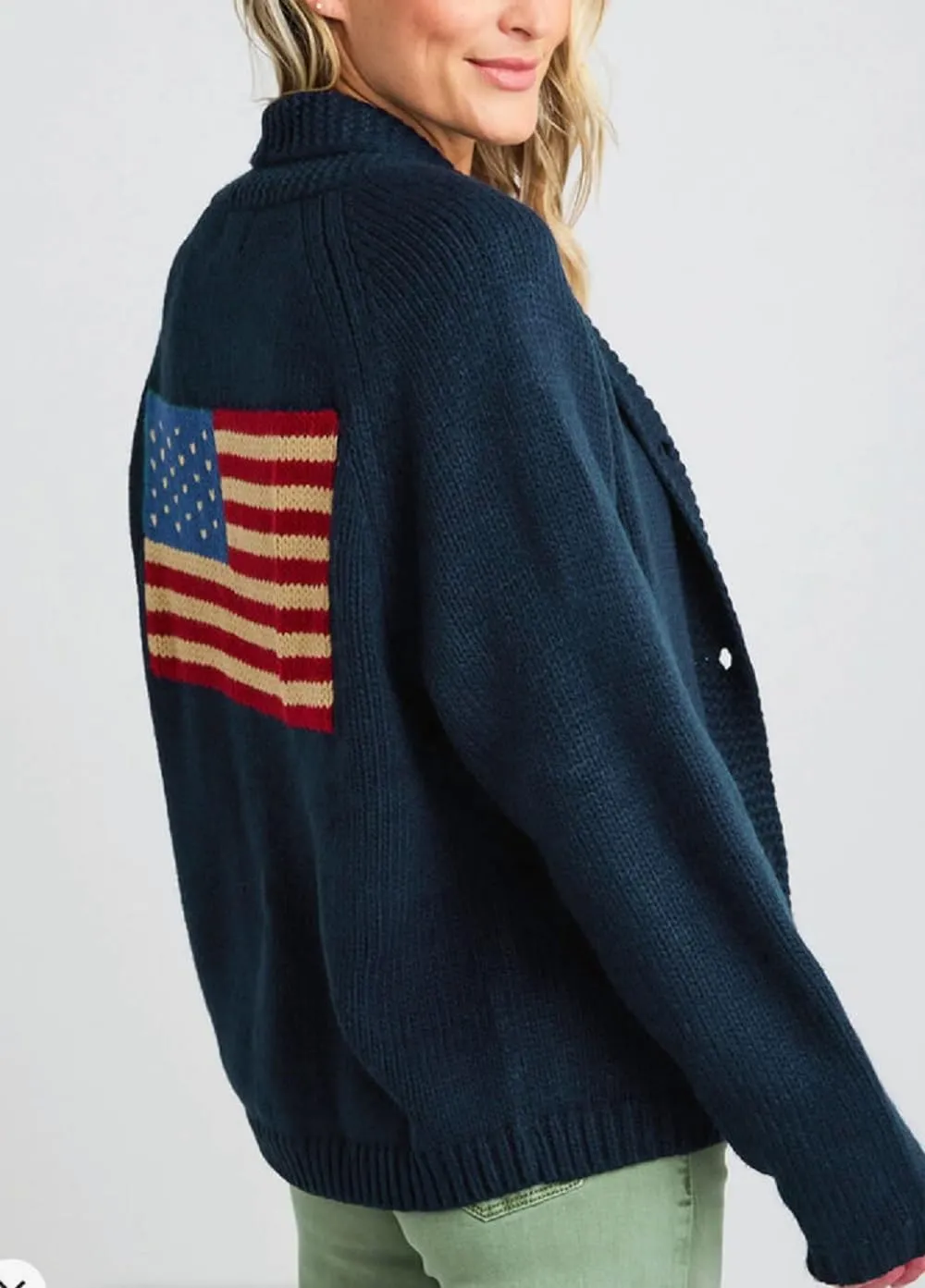 Women American Flag Sweater USA Flag Button Down Cardigan Sweater Jacket 4th of July Patriotic Outfits Knitwear