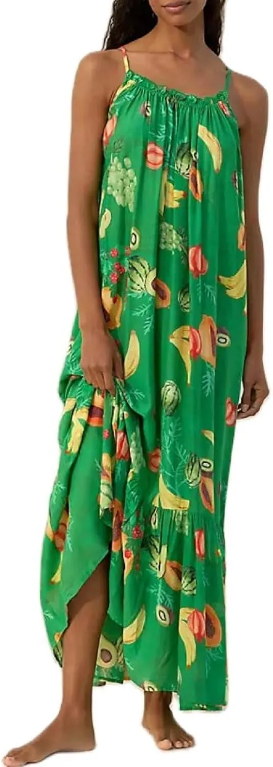 Women Boho Cami Long Dress Graphic Spaghetti Strap Flowy Maxi Dress Summer A Line Beach Vacation Sundress