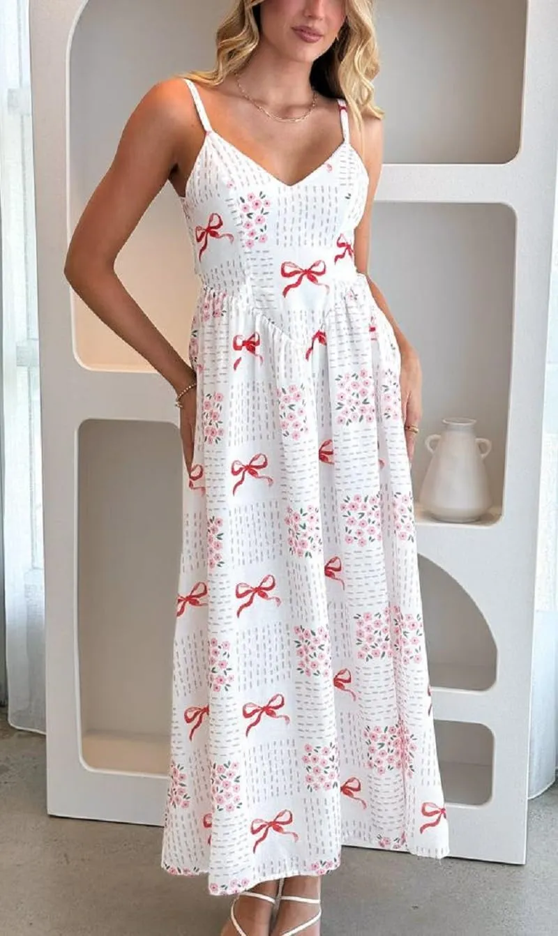 Women Boho Cami Long Dress Graphic Spaghetti Strap Flowy Maxi Dress Summer A Line Beach Vacation Sundress