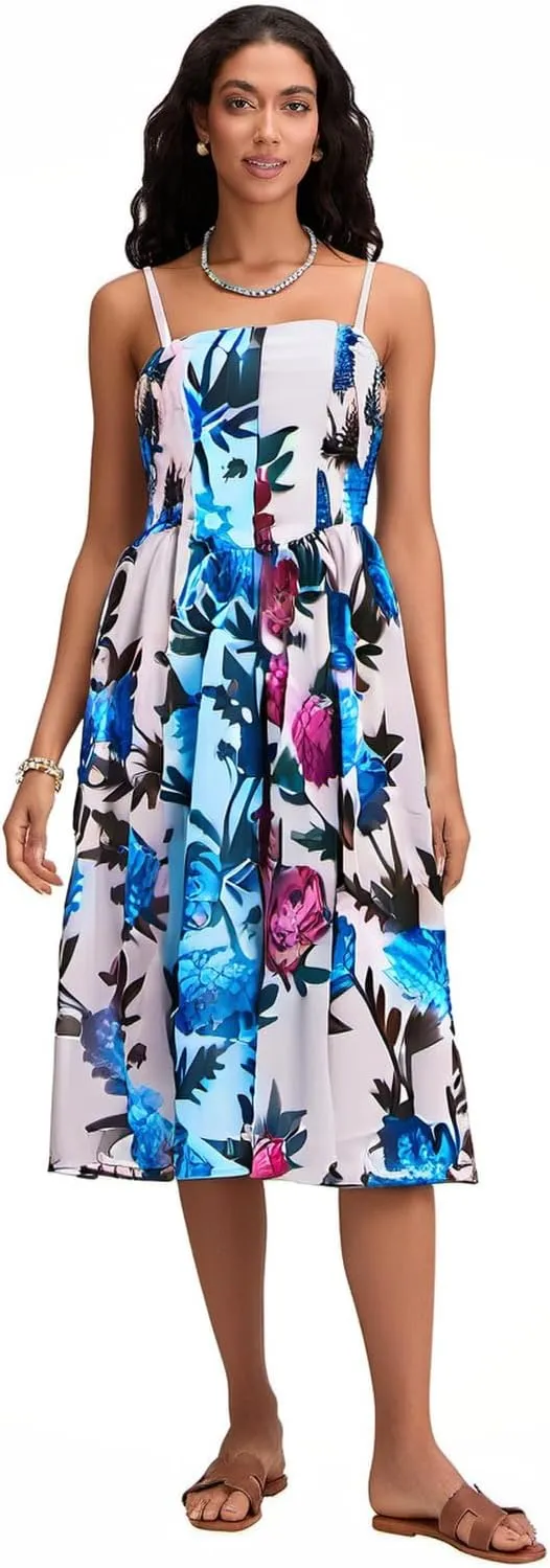 Women Boho Floral Maxi Dress Y2k Sleeveless Long Dress Print Spaghetti Strap A Line Dress Vacation Beach Sundress