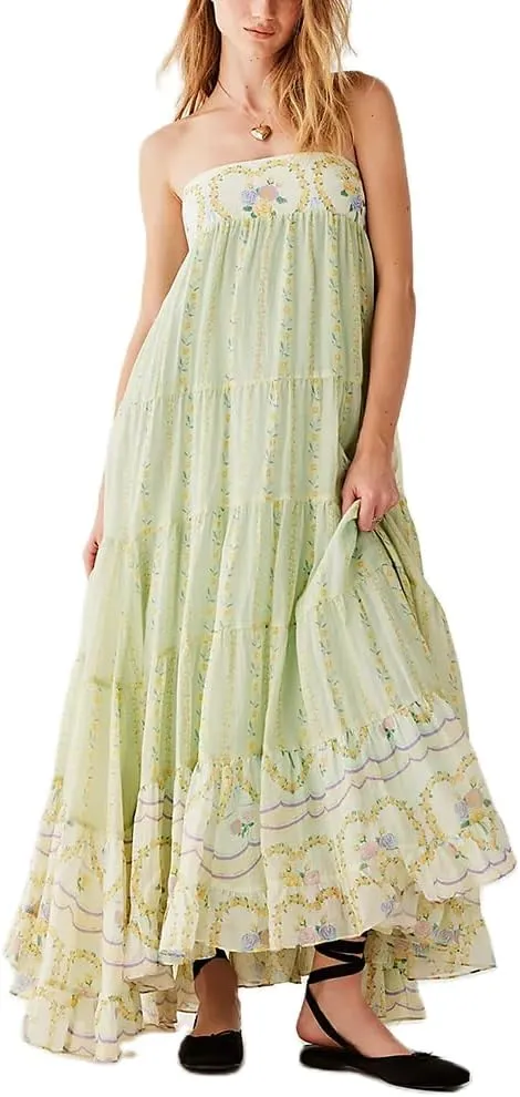 Women Boho Floral Maxi Dress Y2k Sleeveless Long Dress Print Spaghetti Strap A Line Dress Vacation Beach Sundress