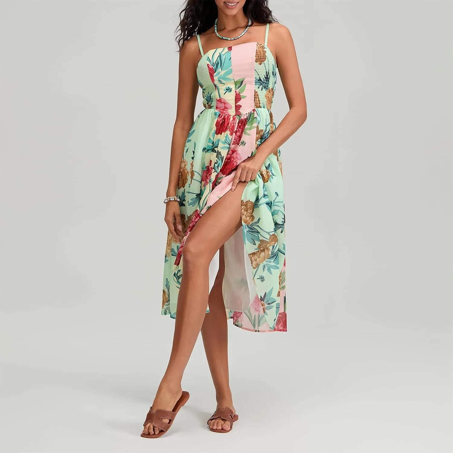 Women Boho Floral Maxi Dress Y2k Sleeveless Long Dress Print Spaghetti Strap A Line Dress Vacation Beach Sundress