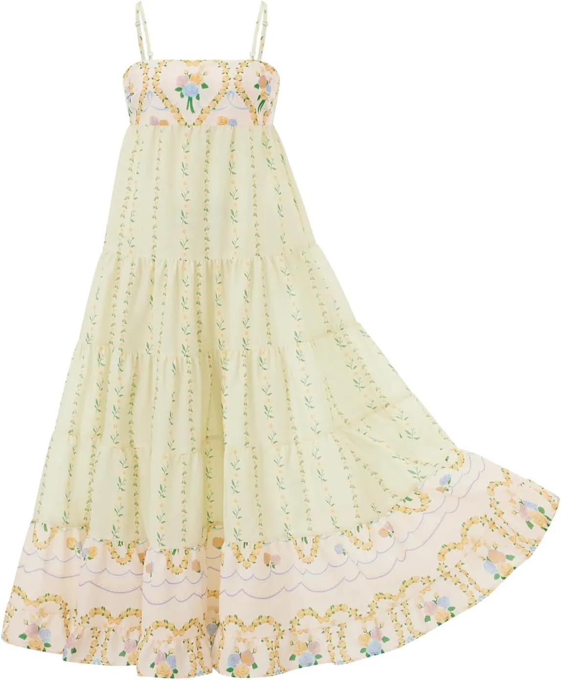 Women Boho Floral Maxi Dress Y2k Sleeveless Long Dress Print Spaghetti Strap A Line Dress Vacation Beach Sundress