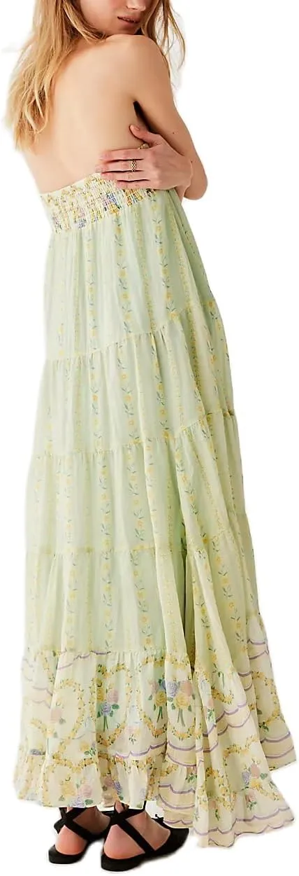 Women Boho Floral Maxi Dress Y2k Sleeveless Long Dress Print Spaghetti Strap A Line Dress Vacation Beach Sundress