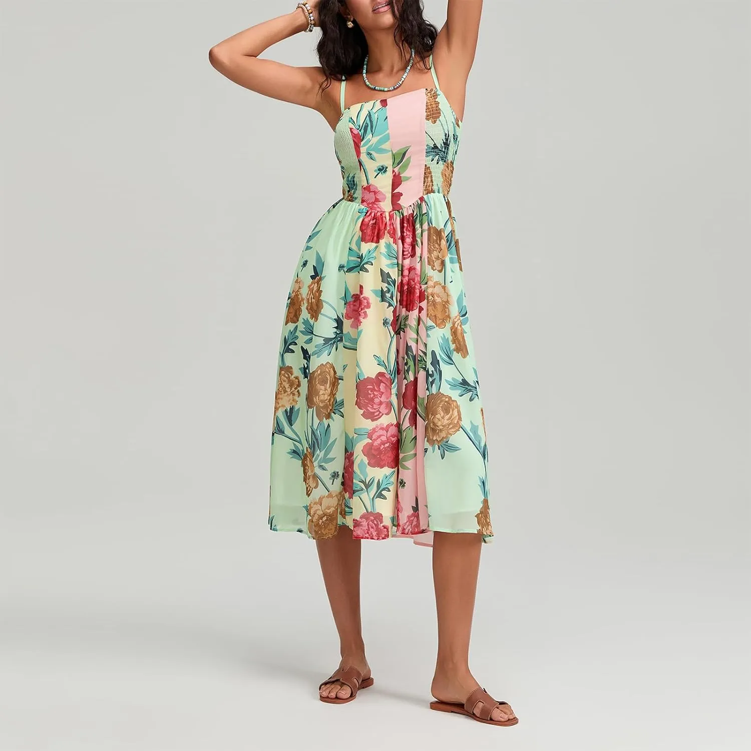 Women Boho Floral Maxi Dress Y2k Sleeveless Long Dress Print Spaghetti Strap A Line Dress Vacation Beach Sundress