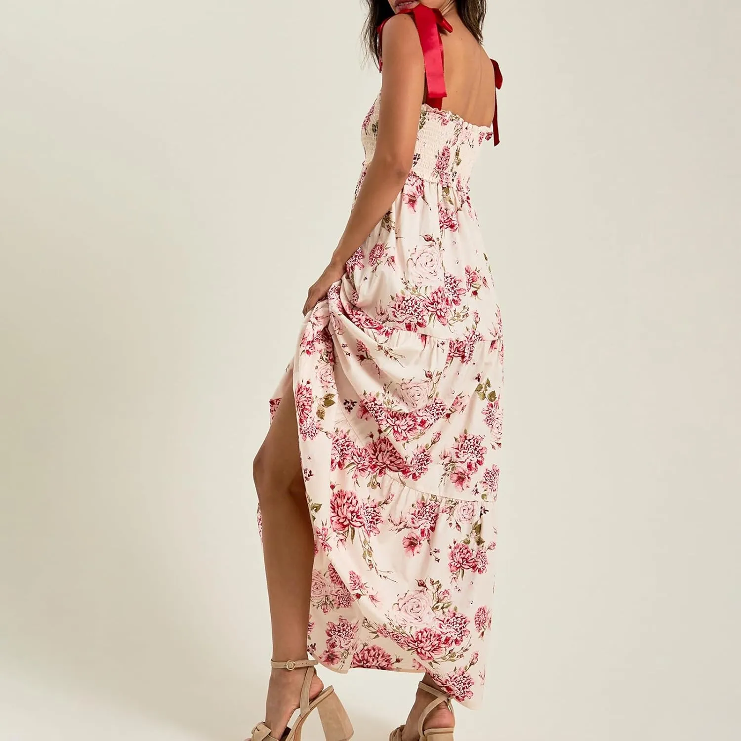 Women Boho Floral Maxi Dress Y2k Sleeveless Long Dress Print Spaghetti Strap A Line Dress Vacation Beach Sundress