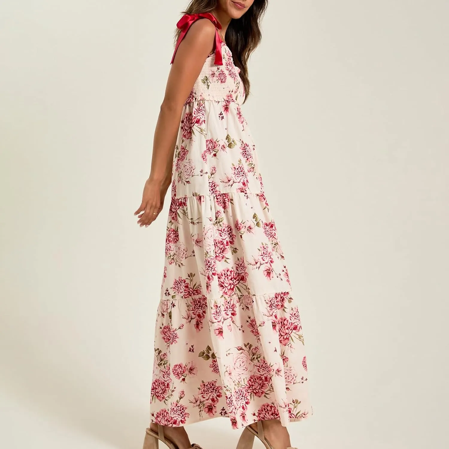 Women Boho Floral Maxi Dress Y2k Sleeveless Long Dress Print Spaghetti Strap A Line Dress Vacation Beach Sundress