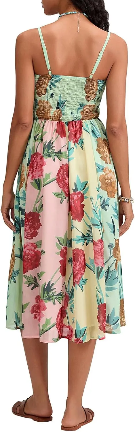 Women Boho Floral Maxi Dress Y2k Sleeveless Long Dress Print Spaghetti Strap A Line Dress Vacation Beach Sundress