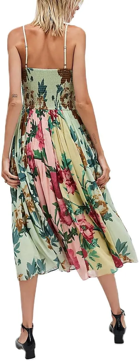 Women Boho Floral Maxi Dress Y2k Sleeveless Long Dress Print Spaghetti Strap A Line Dress Vacation Beach Sundress