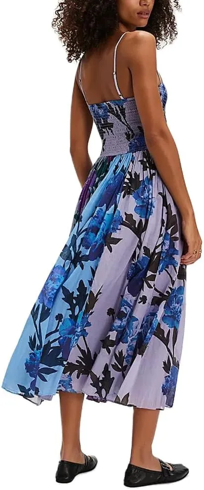 Women Boho Floral Maxi Dress Y2k Sleeveless Long Dress Print Spaghetti Strap A Line Dress Vacation Beach Sundress