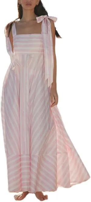 Women Boho Tie Shoulder Maxi Dress Vintage Floral Sleeveless Smocked Long Dress Summer Y2k Vacation Beach Flowy Dress