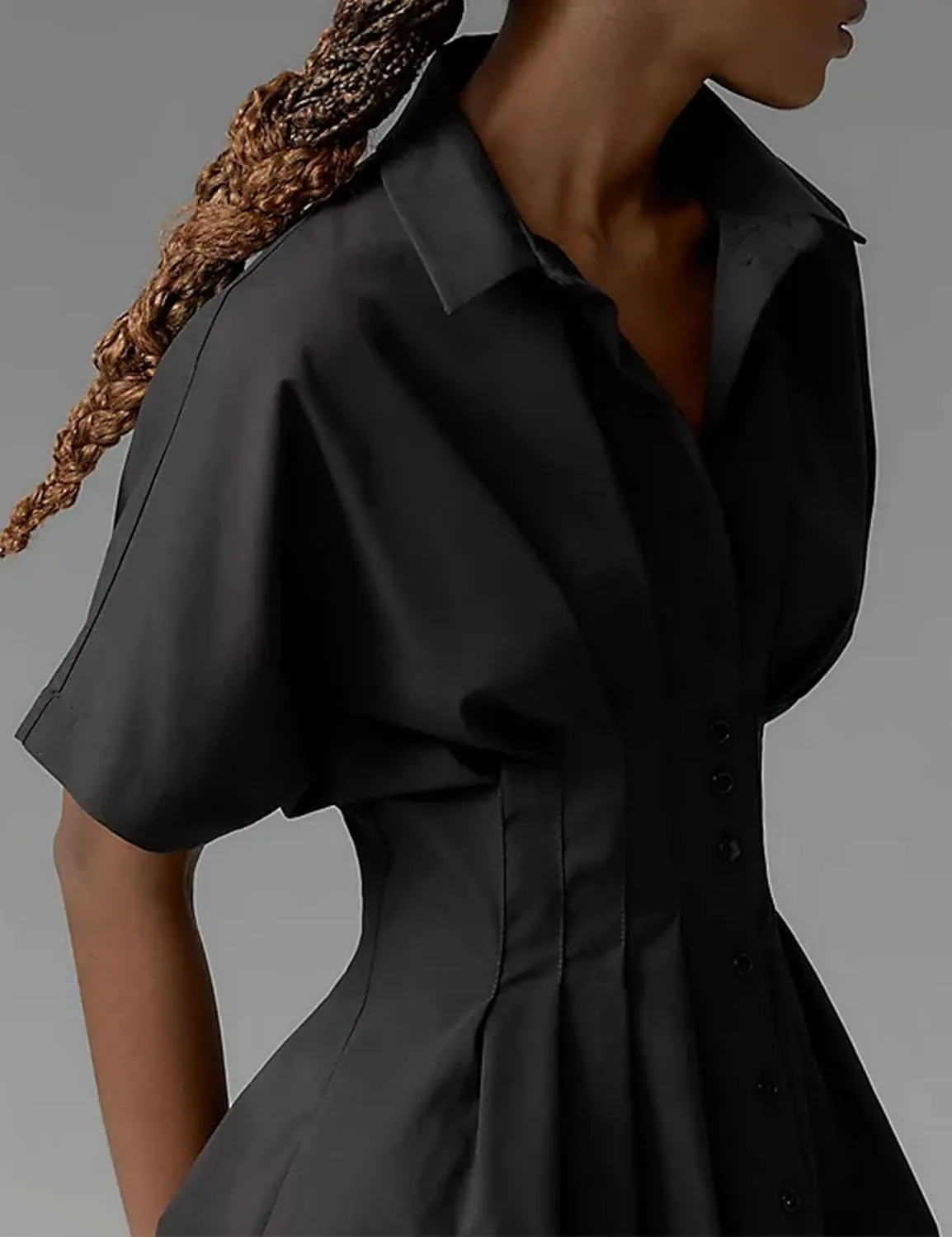 Women Button Front Pleated Stripe Shirt Dresses Summer Casual Short Sleeve Pleated Blouse Mini Dress
