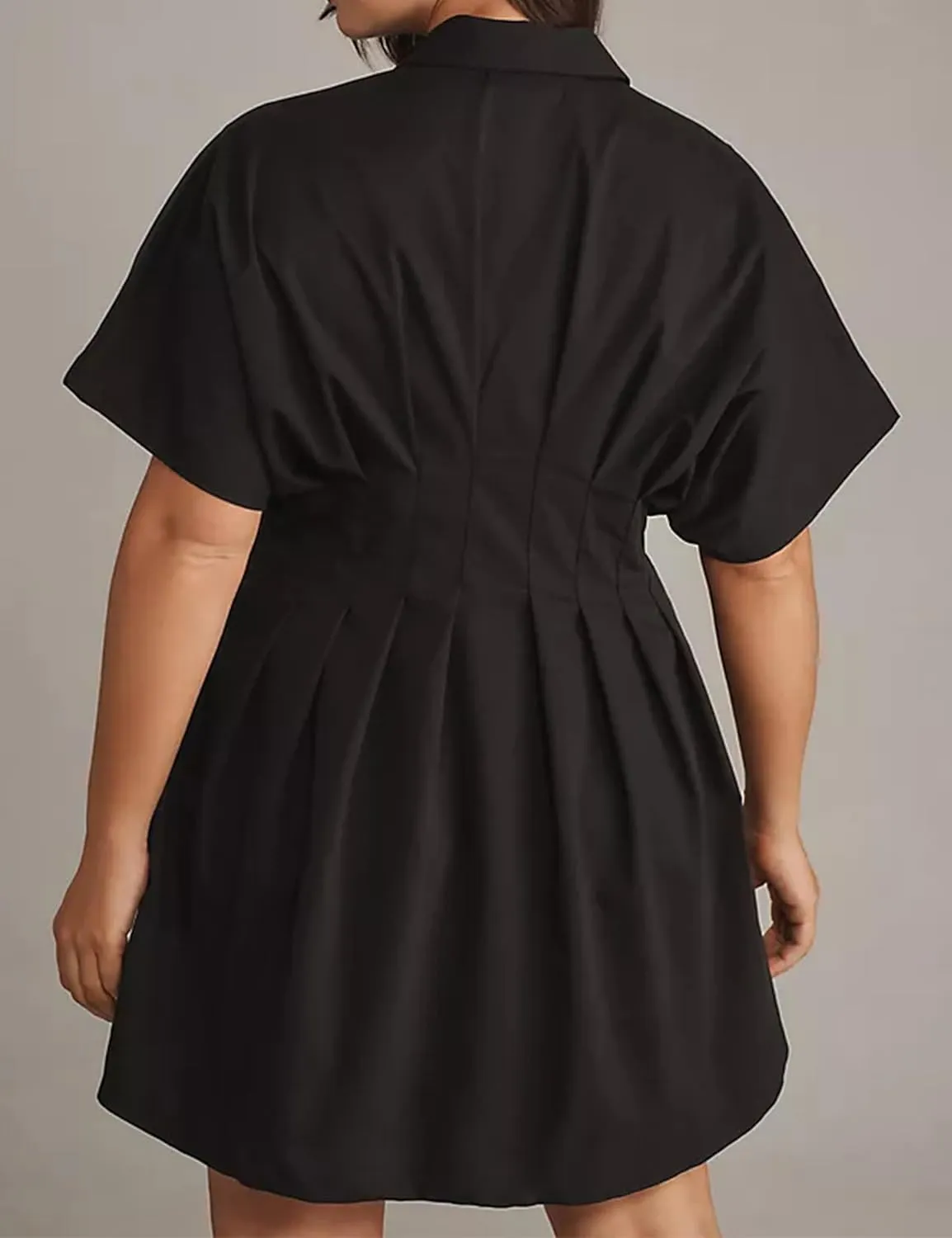 Women Button Front Pleated Stripe Shirt Dresses Summer Casual Short Sleeve Pleated Blouse Mini Dress