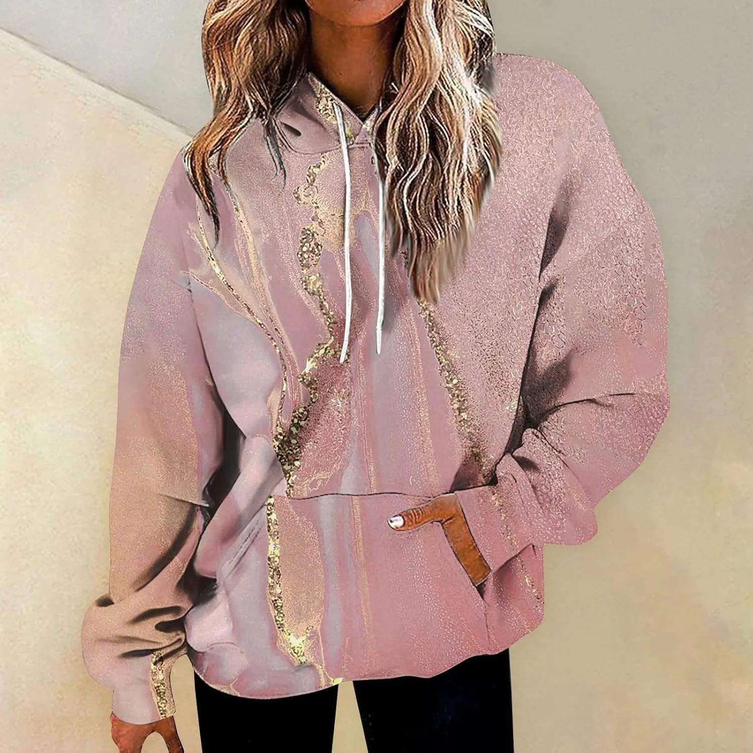 Women Cute Hoodies, Women's Fashion Crewneck Sweatshirts Graphic Daily Long Sleeve Gradient Patchwork Hoodies