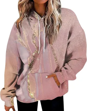 Women Cute Hoodies, Women's Fashion Crewneck Sweatshirts Graphic Daily Long Sleeve Gradient Patchwork Hoodies