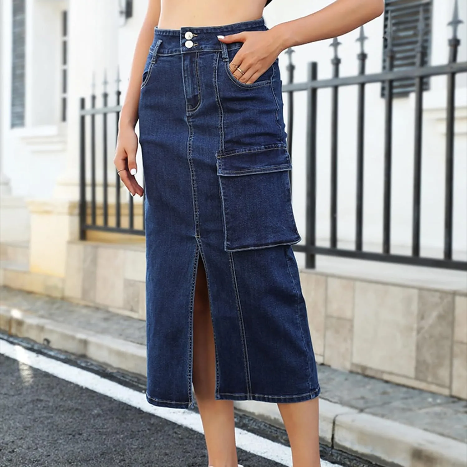 Women Denim Skirt for Women Maxi Long Midi Knee High Elegant Western High Cut Plain 2025 Regular Fit Y2K
