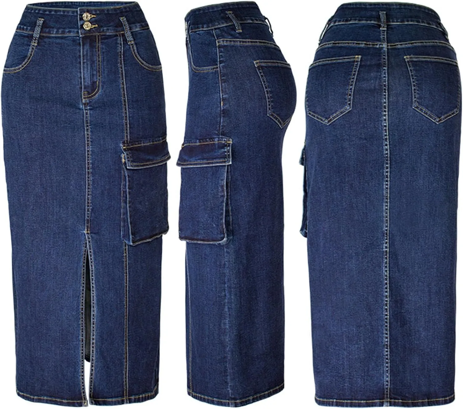 Women Denim Skirt for Women Maxi Long Midi Knee High Elegant Western High Cut Plain 2025 Regular Fit Y2K