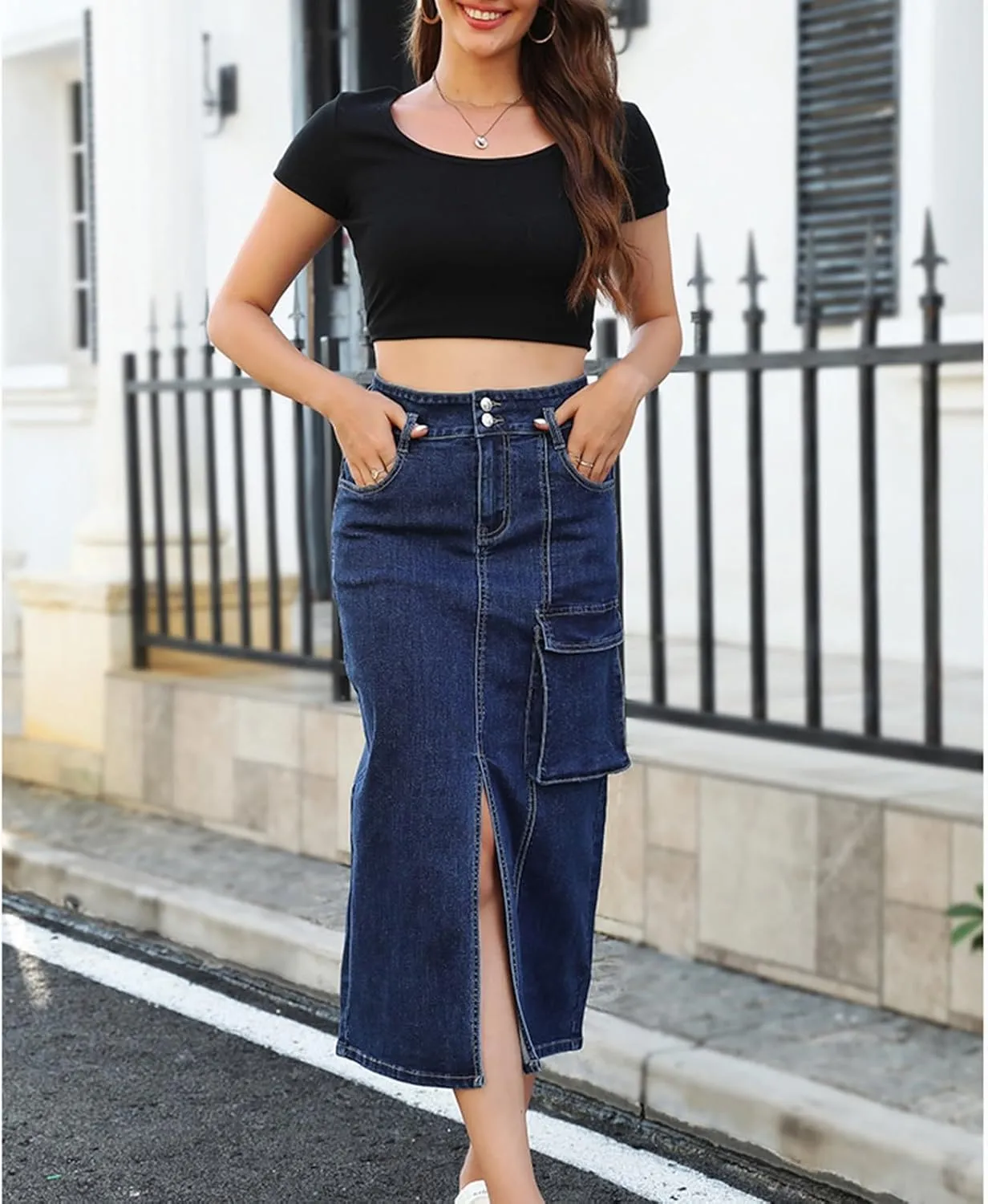 Women Denim Skirt for Women Maxi Long Midi Knee High Elegant Western High Cut Plain 2025 Regular Fit Y2K