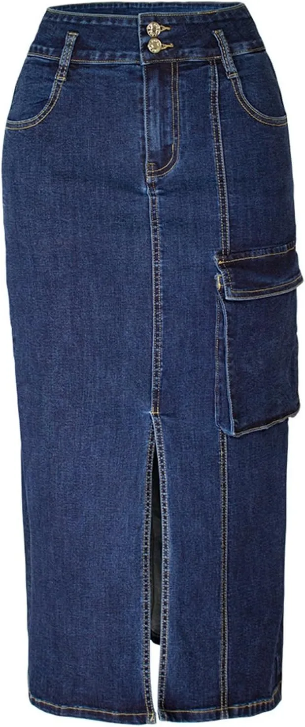 Women Denim Skirt for Women Maxi Long Midi Knee High Elegant Western High Cut Plain 2025 Regular Fit Y2K