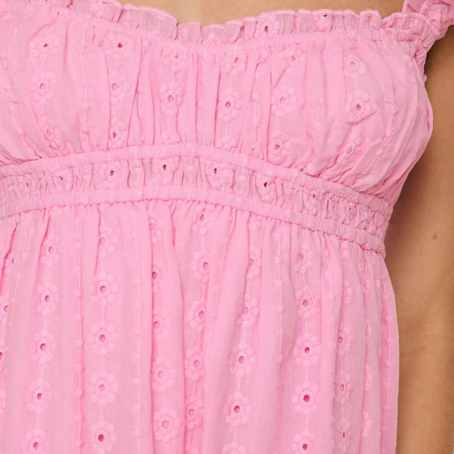 Women Floral Eyelet Embroidery Mini Dress Ruffle Cap Sleeve Flowy Babydoll Dress Square Neck Peplum Beach Sundress