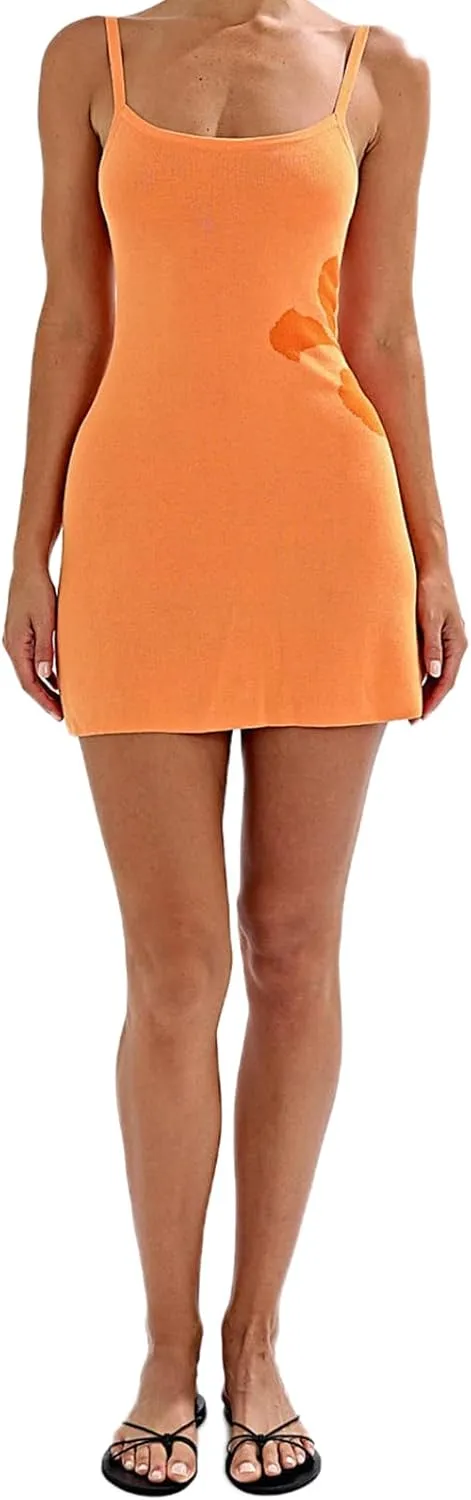 Women Floral Mini Dress Spaghetti Strap Bodycon Square Neck Short Cami Dress Y2k Going Out Vacation Beach Sundress