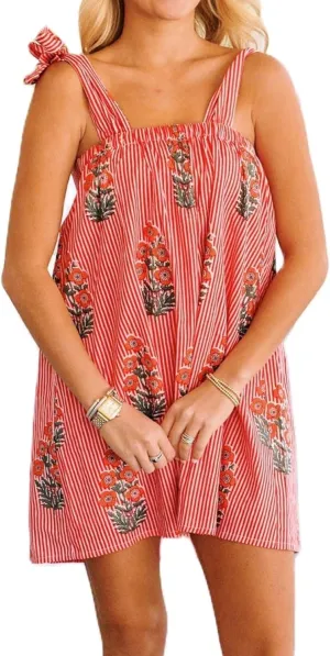 Women Floral Tie Shoulder Mini Dress Cute Square Neck Loose Fit Beach Short Dress Boho Summer Vocation Sundress