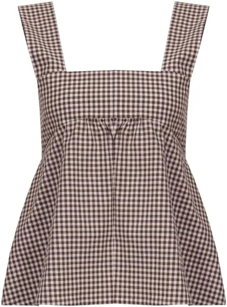 Women Gingham Tank Top Y2K Tie Back Peplum Tank Vintage Plaid Half Backless Sleeveless Babydoll Blouse Going Out Tops